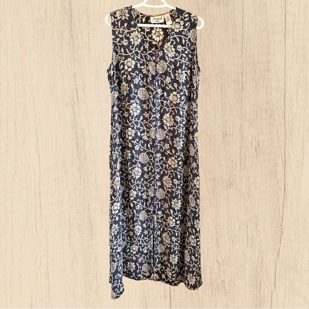 90s vintage maxi crepe button down sleeveless dress